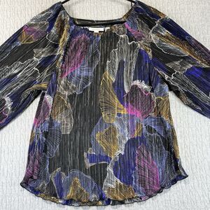 Chicos Polyester Womens Colorful Candy Sheen Crinkle Blouse shirt size medium‎